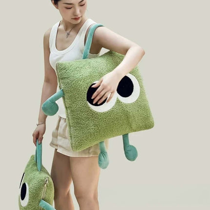 Big Eyes 2-in-1 Convertible Throw Pillow Blanket, Cute Whimsical Soft