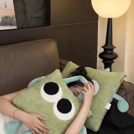 Big Eyes 2-in-1 Convertible Throw Pillow Blanket, Cute Whimsical Soft