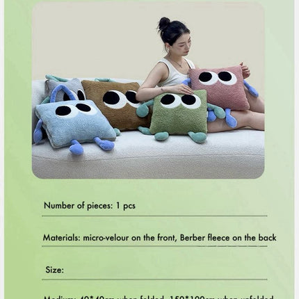 Big Eyes 2-in-1 Convertible Throw Pillow Blanket, Cute Whimsical Soft