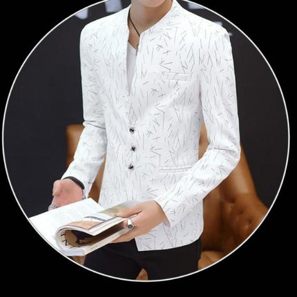 Mens Slim Round Stand Collar Pattern Blazer