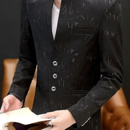 Mens Slim Round Stand Collar Pattern Blazer