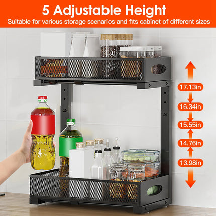 2Pcs Under Sink Organizer 2 Tier Pull Out Cabinet Baskets Storage