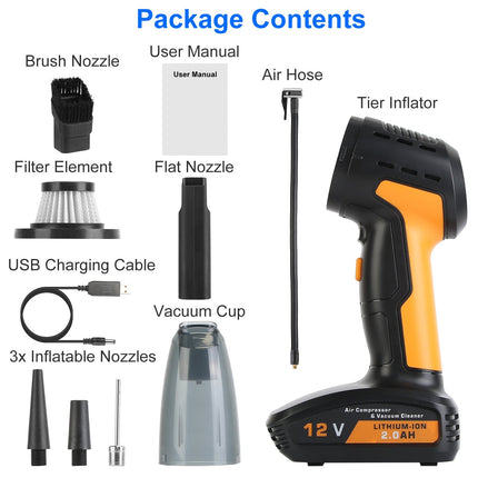1Pc 4 In 1 Cordless Car Vacuum Cleaner And Tire Inflator With LED