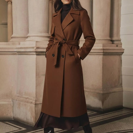 Lapel Collar Belted Wool Blend Coat