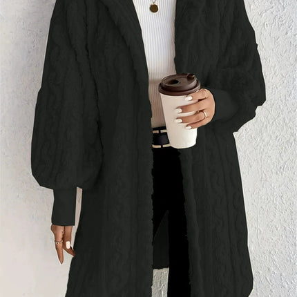 Hooded Double-sided Plush Cuff Thread Long Coat
