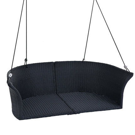 LuneluX_Home – Hanging Rattan Porch Swing for 2 (Black Wicker + White