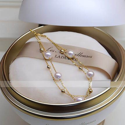 18k Gold Seawater Pearl Adjustable Double-layer Bracelet