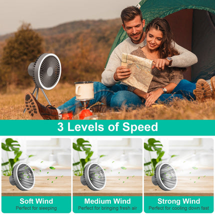 Camping Fan With Lantern Rechargeable Battery Powered Portable Tripod