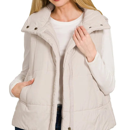 Zenana High Neck Zip-Up Vest Coat