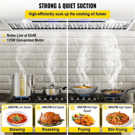 Insert Range Hood, 900CFM 4-Speed, 30 Inch Stainless Steel Built-in