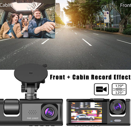Car Dual Lens Dash Cam HD 1080P Front Rear Inside Video Recorder