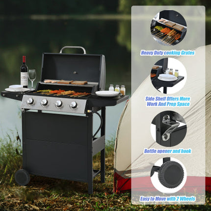 Propane Gas Grill 4 Burner Barbecue Grill, Stainless Steel 34,000 BTU