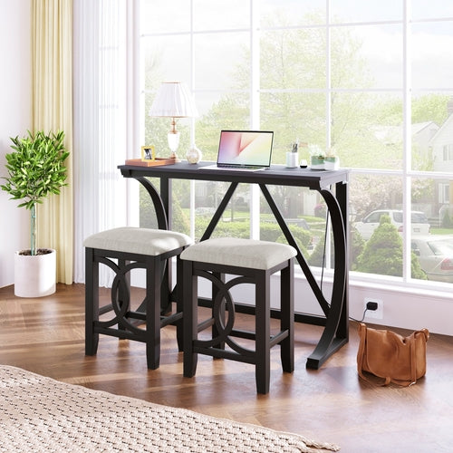 TOPMAx Farmhouse 3- Piece Counter Height Dining Table Set With USB