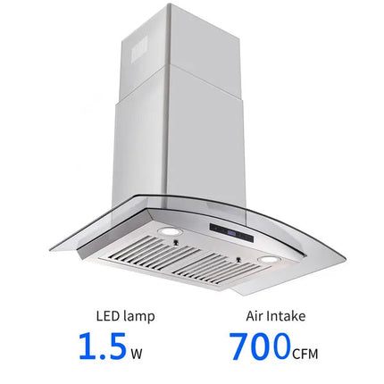 30 Inch Wall Mounted Range Hood 700CFM Tempered Glass Touch Panel