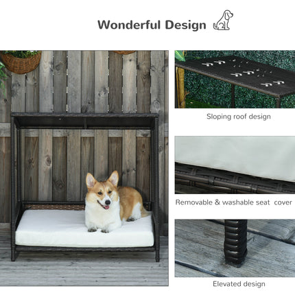 Wicker Dog House Raised Rattan Puppy Bed Cat Shelter for Indoor