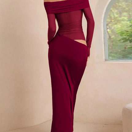 Off-Shoulder Long Sleeve Ruched : Bodycon Maxi Dress