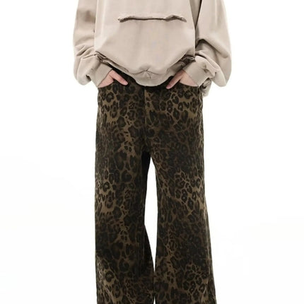 Men's Full Size Leopard Print Wide Leg Jeans Plus Size