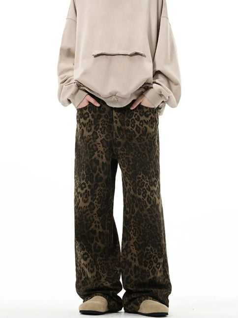 Men's Full Size Leopard Print Wide Leg Jeans Plus Size