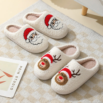 Christmas Home Slippers Cute Cartoon Santa Claus Cotton Slippers For