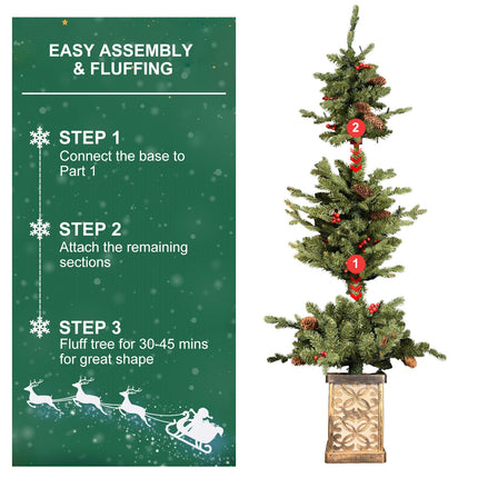 4ft Pre-lit Potted Porch Christmas Tree, Small Slim Christmas Tree