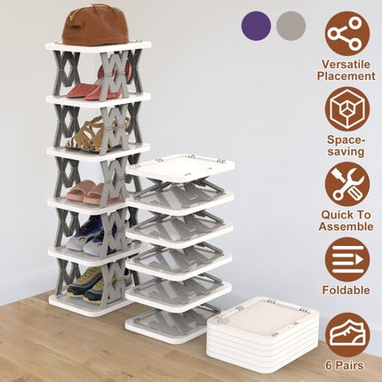 6 Tier Foldable Shoe Rack Vertical Shoe Organizer Narrow Shoe Rack For