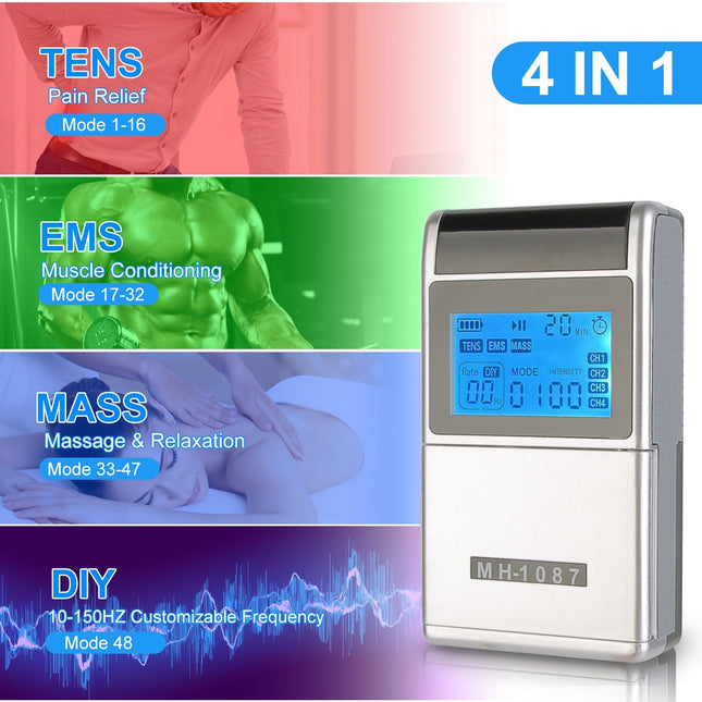 1Pc 4 Channel TENS Unit Muscle Stimulator Rechargeable Digital TENS
