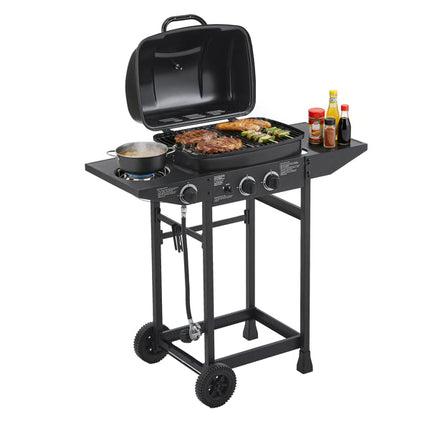 2 Burner BBQ Propane Gas Grill With Side Burner 24000 BTU Output
