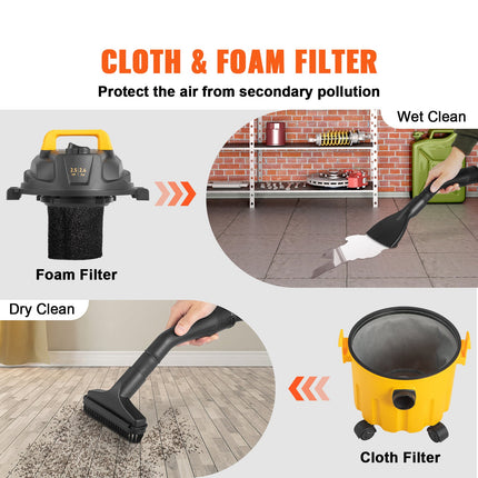 VEVOR Wet Dry Vac, 2.6 Gallon, 2.5 Peak HP, 3 In 1 Shop Vacuum With