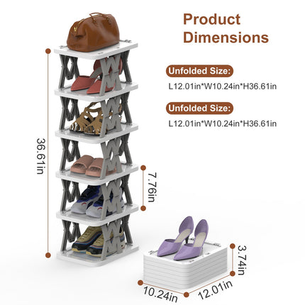 6 Tier Foldable Shoe Rack Vertical Shoe Organizer Narrow Shoe Rack For