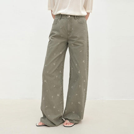 "Carol Pie" loose high-waisted wide-leg calla lily print jeans for