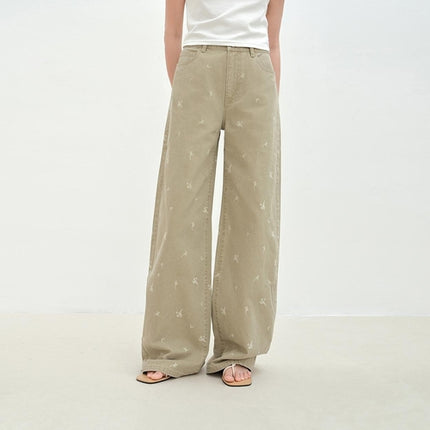 "Carol Pie" loose high-waisted wide-leg calla lily print jeans for