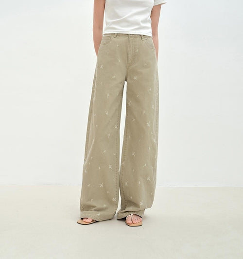 "Carol Pie" loose high-waisted wide-leg calla lily print jeans for