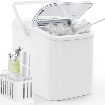 Countertop Ice Maker With Handle, 26lbs&24H Portable Ice Machine, 9