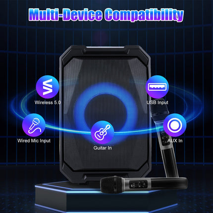 1Pc Portable Wireless Party Speaker With LED Light 2 Wireless Mics