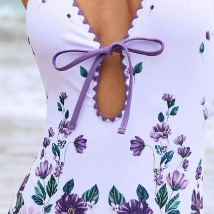 Printed Spaghetti Strap One-Piece Swimwear : Cover Up Swim Set