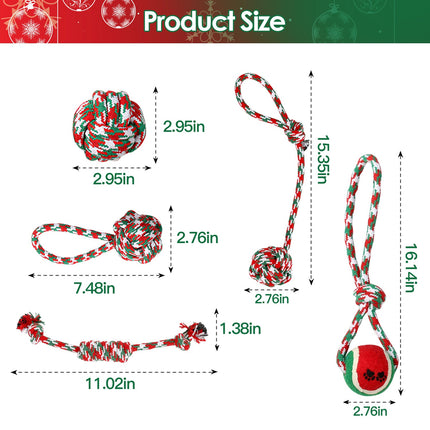 Set Of 5Pcs Christmas Dog Rope Chew Toys Dog Interactive Toys Set For