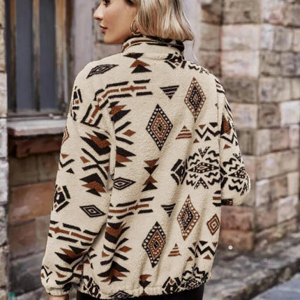Geometric Zip Up Long Sleeve Outerwear