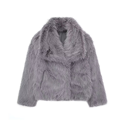 Winter Plush Coat Fashion Warm Thicken Fluffy Lapel Jacket Outwear