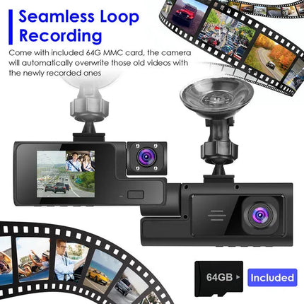 WiFi FHD 1080P Car Dash Cam 3 Channels Front Rear Inside Dash Camera