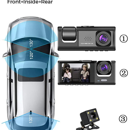 Car Dual Lens Dash Cam HD 1080P Front Rear Inside Video Recorder
