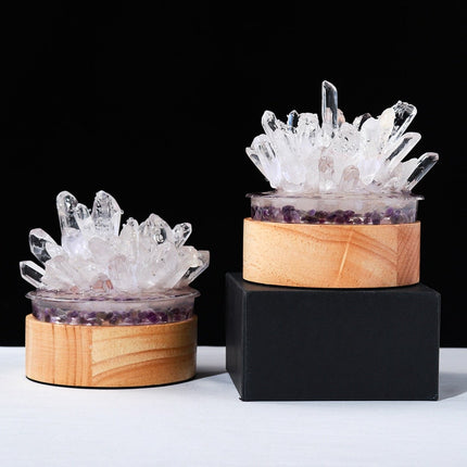 Clear Quartz Crystal Lamp With Wooden Base