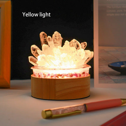 Clear Quartz Crystal Lamp With Wooden Base