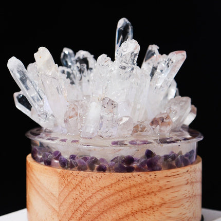 Clear Quartz Crystal Lamp With Wooden Base