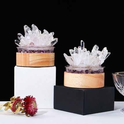Clear Quartz Crystal Lamp With Wooden Base