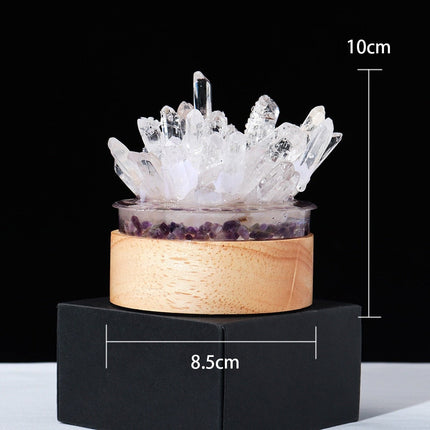 Clear Quartz Crystal Lamp With Wooden Base