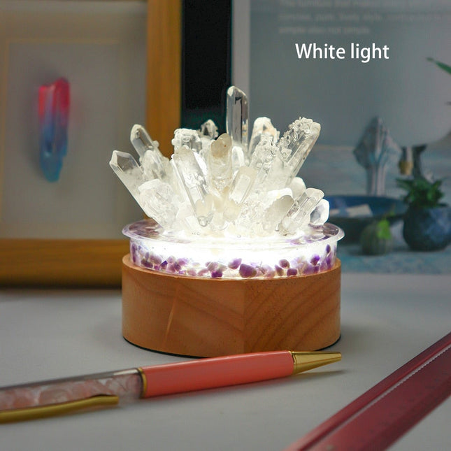 Clear Quartz Crystal Lamp With Wooden Base