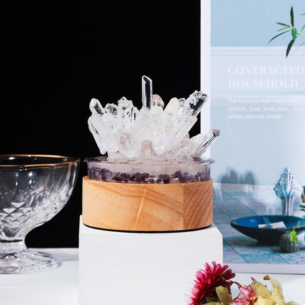 Clear Quartz Crystal Lamp With Wooden Base