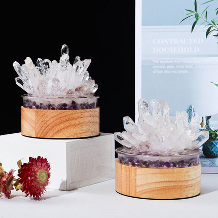 Clear Quartz Crystal Lamp With Wooden Base