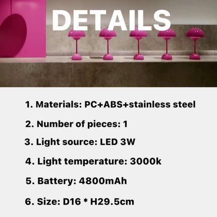 Contemporary Cordless Portable Cute Mushroom Table Lamp, Flowerpot VP9