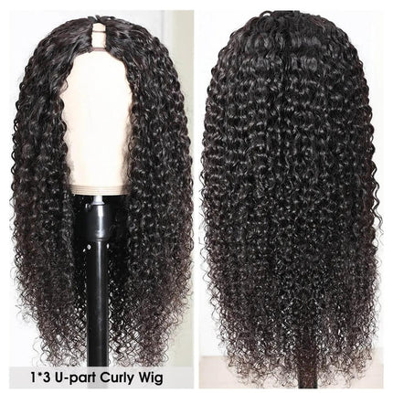 U Part Wig Jerry Curl Human Hair Wigs For Black Women Brazilian Remy H